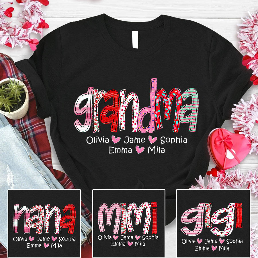 Personalized Grandma And Grandkids Colourful T-Shirt