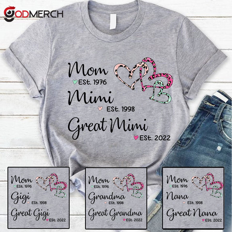 Mom Est Mimi Est Great Mimi Heart Leopard T-Shirt