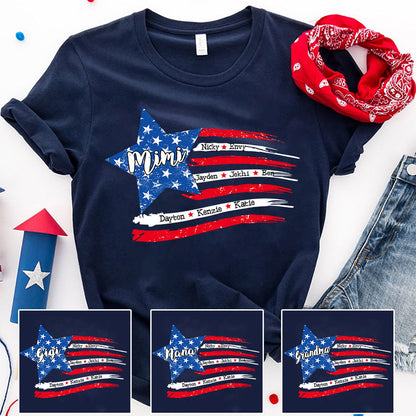 Personalized Grandma And Grandkids American Flag T-Shirt