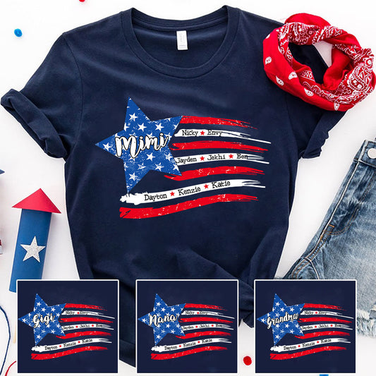 Personalized Grandma And Grandkids American Flag T-Shirt