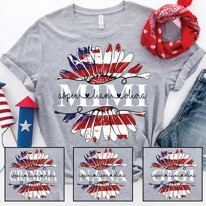 Mimi Flower Daisy Flag Custom Names And Grandkids 4th of july T-Shirt