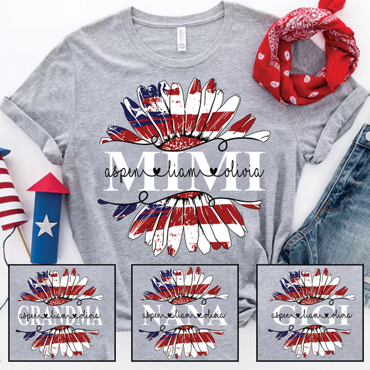 Mimi Flower Daisy Flag Custom Names And Grandkids 4th of july T-Shirt