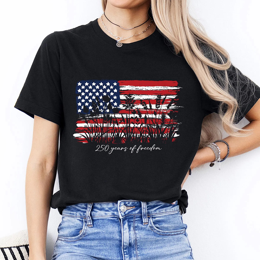 250 Years of Freedom Floral Tee, America 250 Shirt, Fourth of July Wildflower Top