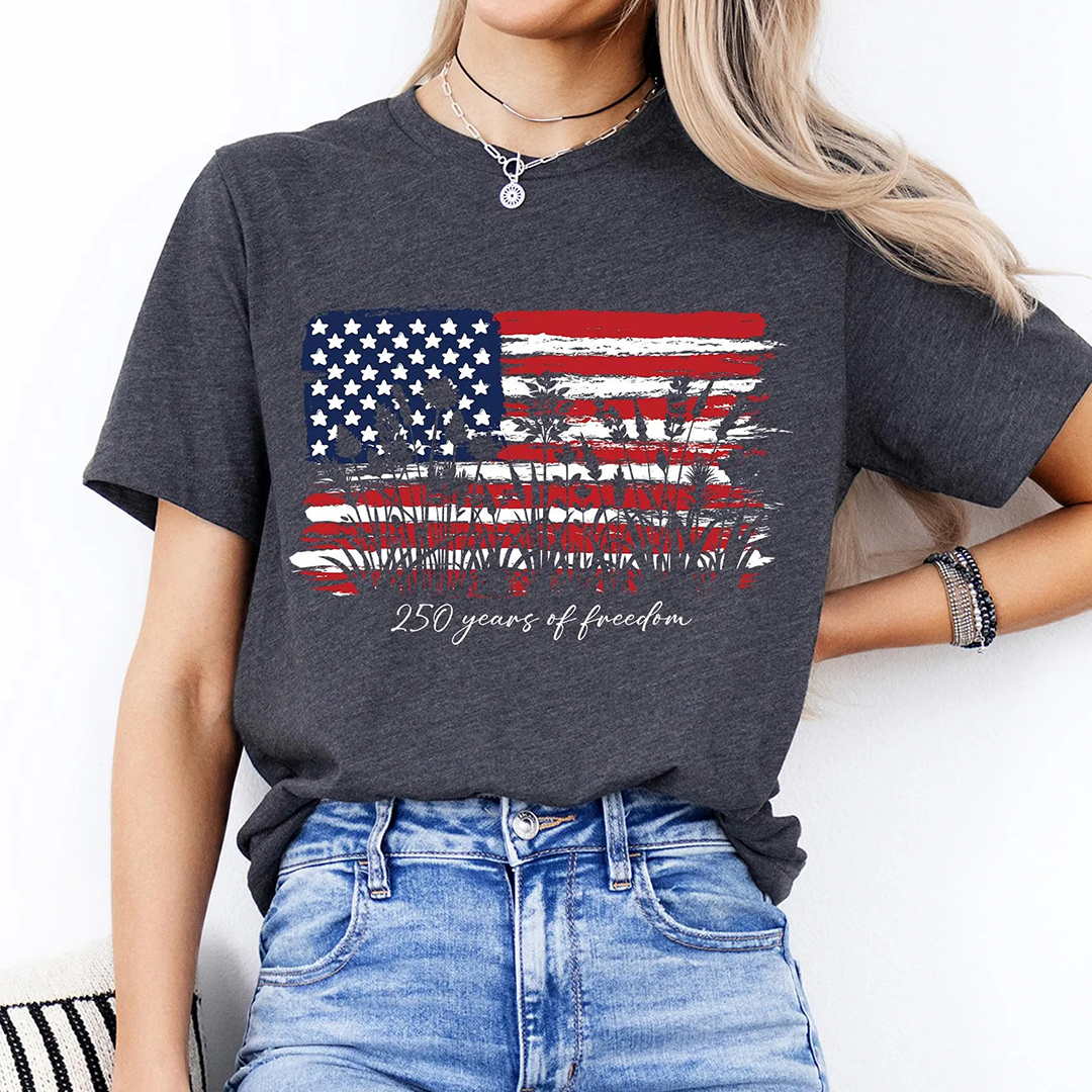 250 Years of Freedom Floral Tee, America 250 Shirt, Fourth of July Wildflower Top