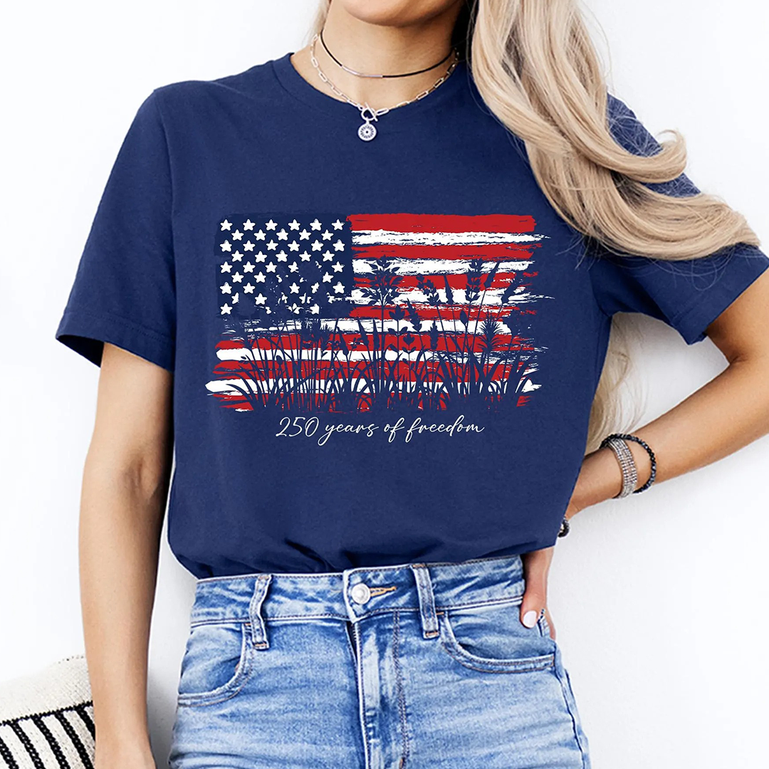 250 Years of Freedom Floral Tee, America 250 Shirt, Fourth of July Wildflower Top