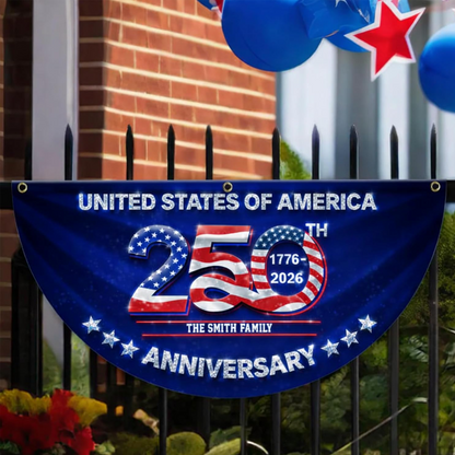 250th Anniversary Flag Custom Family Name, 4th of July Decor, Patriotic Bunting Outdoor, Front Door, Porch