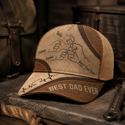 Personalized Best Dad Ever Hat – Custom Fist Bump Design with Kids' Names, Perfect Father’s Day Gift