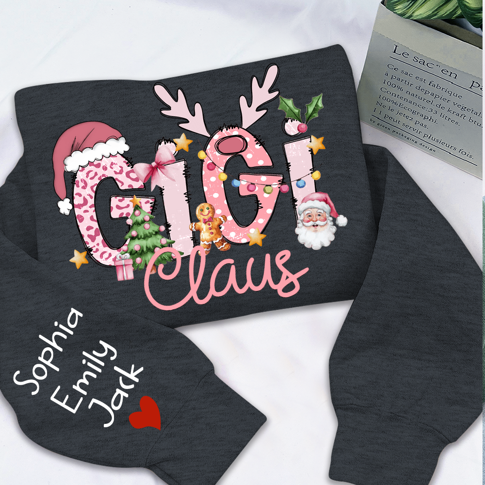 Gigi Claus Christmas Sweatshirt – Personalized Holiday Shirt with Grandkids’ Names