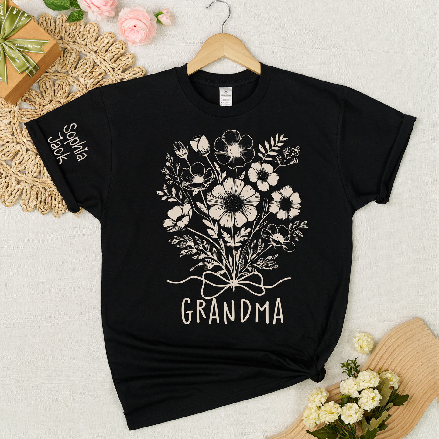 Personalized Grandma Shirt with Floral Design & Custom Names - Customizable Gift for Grandmother
