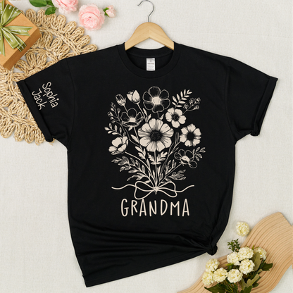 Personalized Grandma Shirt with Floral Design & Custom Names - Customizable Gift for Grandmother