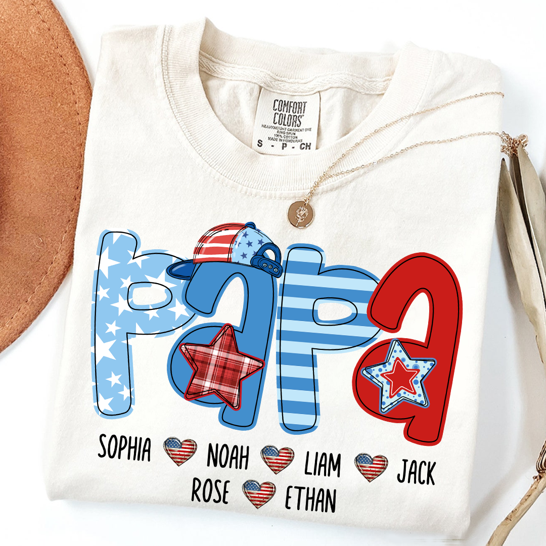 Comfort Colors® Personalized Papa 4th July Independence Day American Flag, Father's Day Shirt, Gift For And Grandchildren