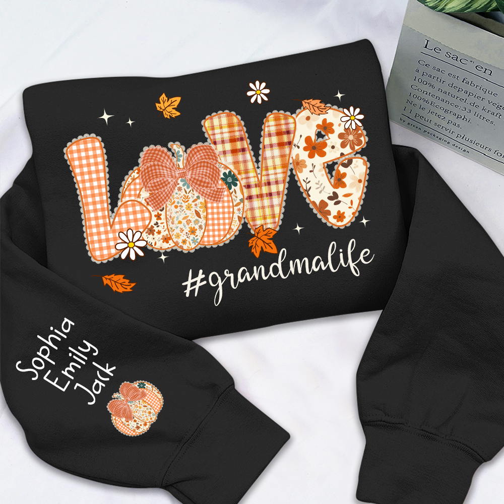 Custom Love Grandma Pumkin, Preppy Floral Fall Grandma And Kids