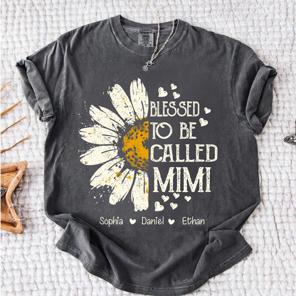 Comfort Colors Blessed To Be Called Mimi Shirt, Custom Grandma Daisy Tee with Kids Names, Personalized Family Flower Shirt for Women Mothers Day Christmas Birthday