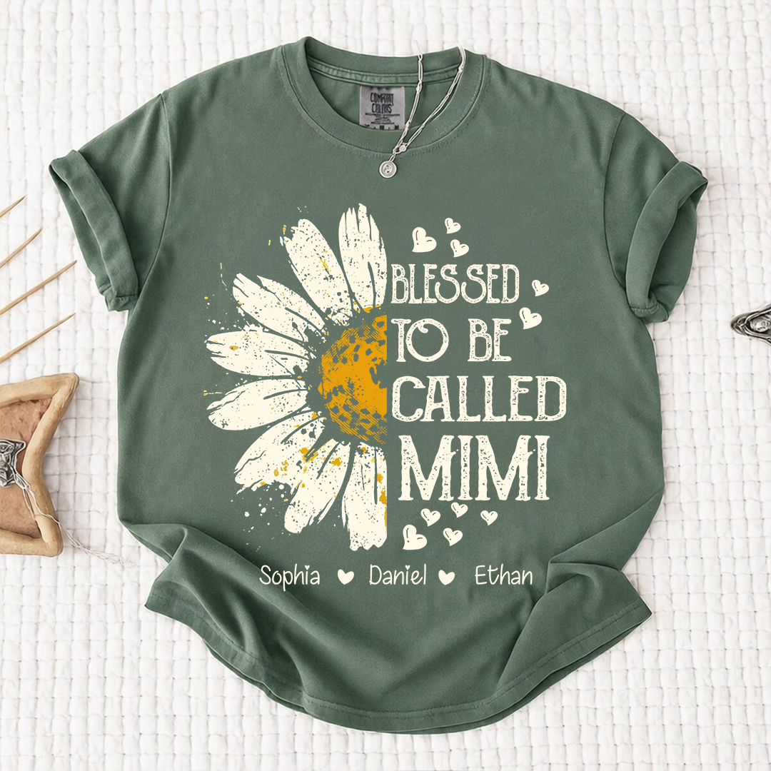 Comfort Colors Blessed To Be Called Mimi Shirt, Custom Grandma Daisy Tee with Kids Names, Personalized Family Flower Shirt for Women Mothers Day Christmas Birthday