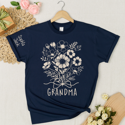 Personalized Grandma Shirt with Floral Design & Custom Names - Customizable Gift for Grandmother