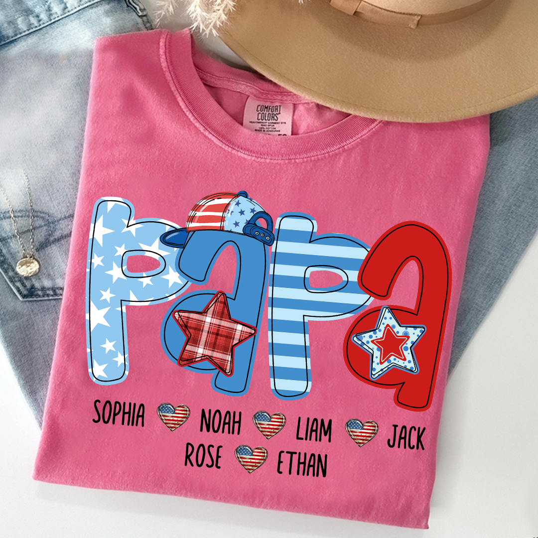Comfort Colors® Personalized Papa 4th July Independence Day American Flag, Father's Day Shirt, Gift For And Grandchildren