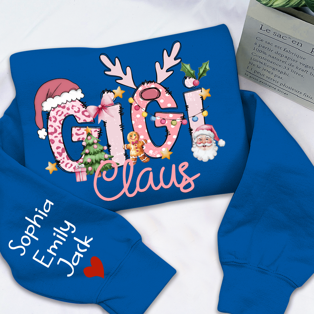 Gigi Claus Christmas Sweatshirt – Personalized Holiday Shirt with Grandkids’ Names