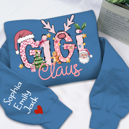Gigi Claus Christmas Sweatshirt – Personalized Holiday Shirt with Grandkids’ Names