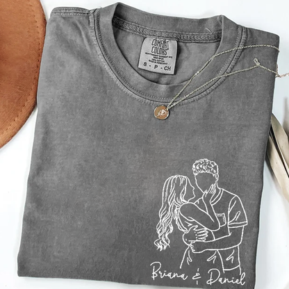 Custom Couple Line Art Comfort Colors Shirt, Personalized Photo Outline Portrait T Shirt, Matching Couple Shirt, Minimal Drawing Love Design