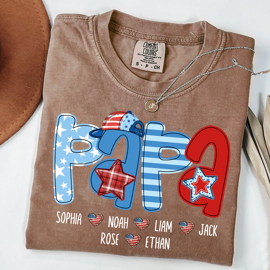 Comfort Colors® Personalized Papa 4th July Independence Day American Flag, Father's Day Shirt, Gift For And Grandchildren