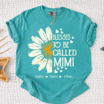 Comfort Colors Blessed To Be Called Mimi Shirt, Custom Grandma Daisy Tee with Kids Names, Personalized Family Flower Shirt for Women Mothers Day Christmas Birthday