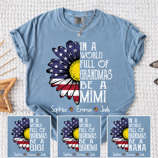 Comfort Colors Personalized Grandma Floral T-Shirt - Custom Name and Nickname Options | Be a Mimi, Gigi, Nana, or Grandma | Ideal Gift for Grandmother
