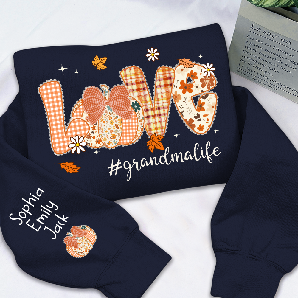 Custom Love Grandma Pumkin, Preppy Floral Fall Grandma And Kids
