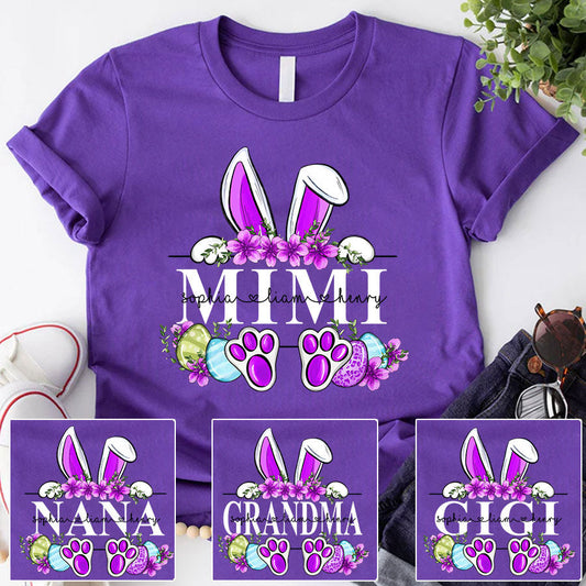 🐰🌸 Personalized Easter Bunny Name Shirt for Grandma, Mimi, Nana & More! 🐣💜