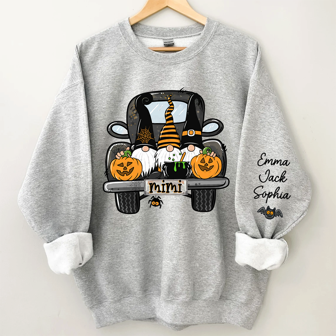 Personalized Halloween Truck Gnome And Grandkids Sweatshirt