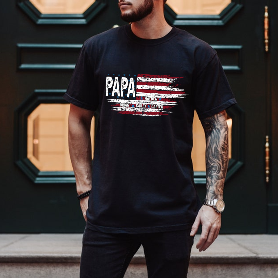 Comfort Colors® Father Day Shirt, Papa Ands Grandkids Flag American