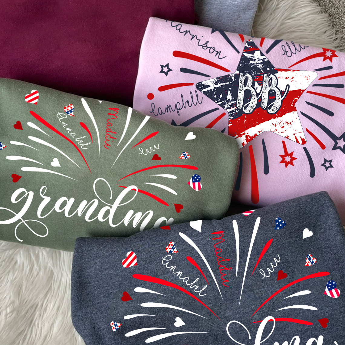 Firework America Flag Grandma And Kids