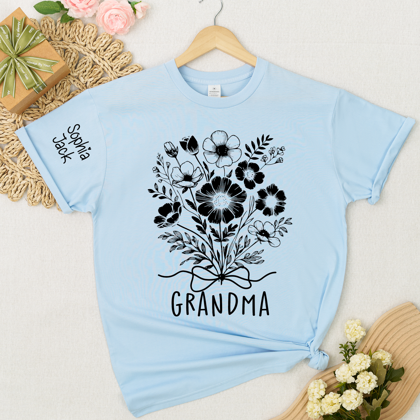 Personalized Grandma Shirt with Floral Design & Custom Names - Customizable Gift for Grandmother