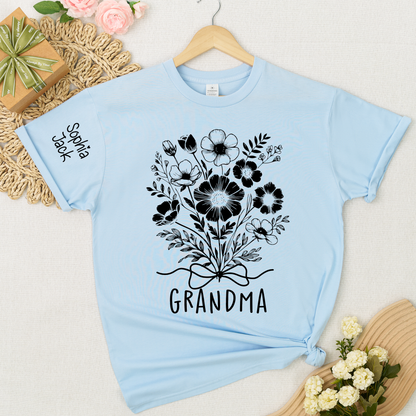 Personalized Grandma Shirt with Floral Design & Custom Names - Customizable Gift for Grandmother