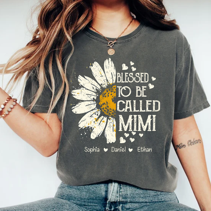 Comfort Colors Blessed To Be Called Mimi Shirt, Custom Grandma Daisy Tee with Kids Names, Personalized Family Flower Shirt for Women Mothers Day Christmas Birthday