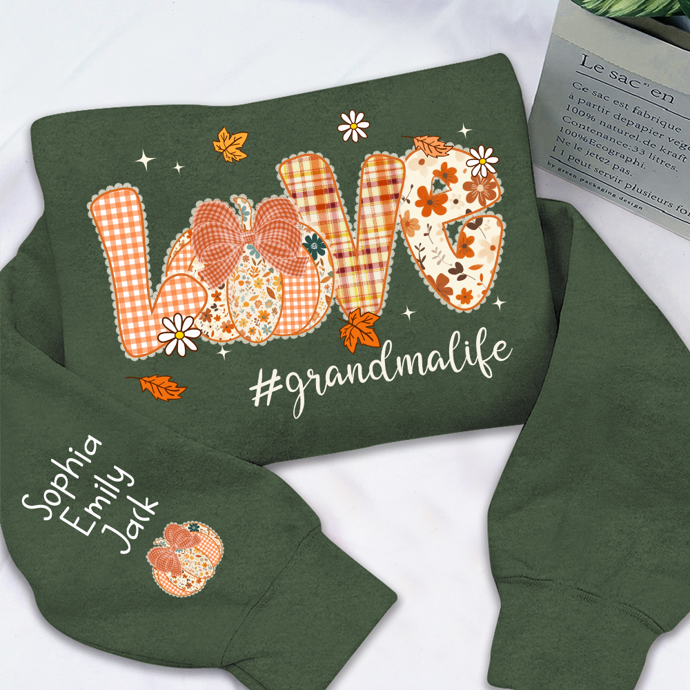 Custom Love Grandma Pumkin, Preppy Floral Fall Grandma And Kids
