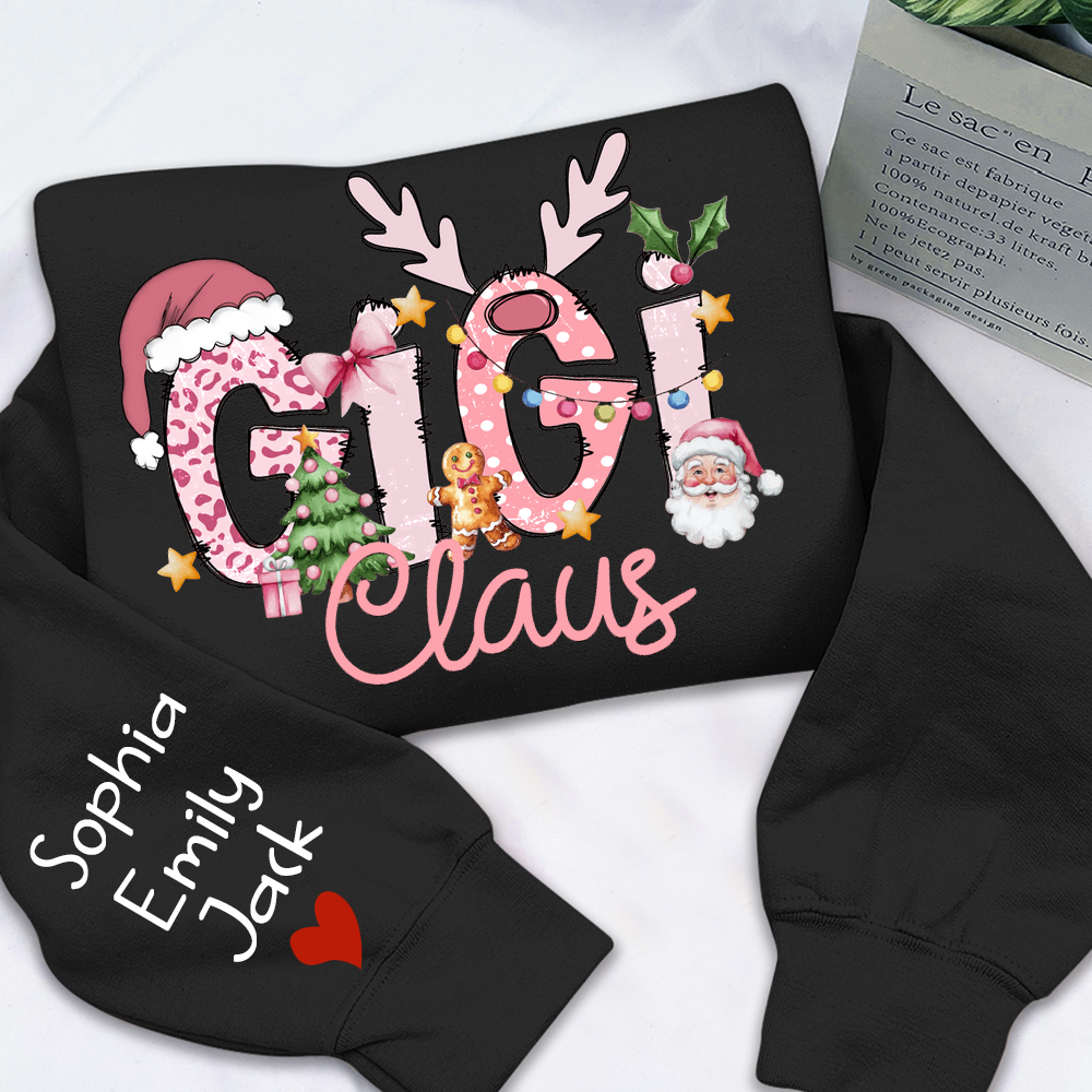 Gigi Claus Christmas Sweatshirt – Personalized Holiday Shirt with Grandkids’ Names
