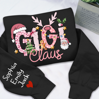 Gigi Claus Christmas Sweatshirt – Personalized Holiday Shirt with Grandkids’ Names