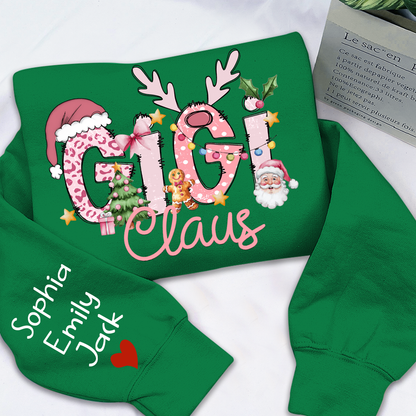 Gigi Claus Christmas Sweatshirt – Personalized Holiday Shirt with Grandkids’ Names