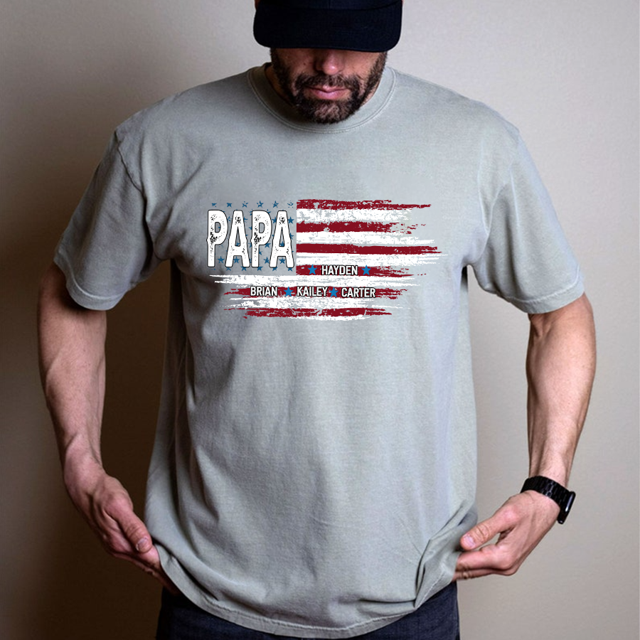 Comfort Colors® Father Day Shirt, Papa Ands Grandkids Flag American