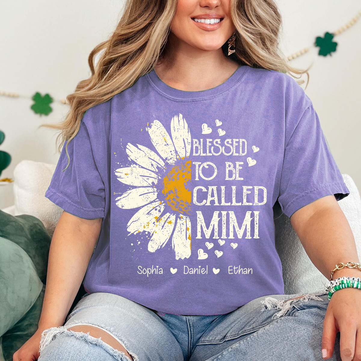 Comfort Colors Blessed To Be Called Mimi Shirt, Custom Grandma Daisy Tee with Kids Names, Personalized Family Flower Shirt for Women Mothers Day Christmas Birthday