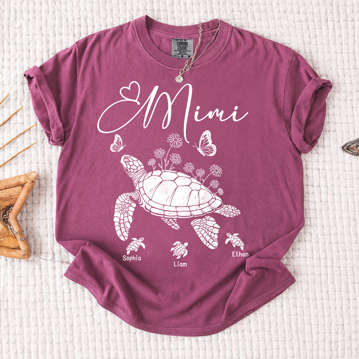 Comfort Colors® Personalized Mimi Shirt featuring A Turtle, Grandma And Grandchildren, A unique Gift For Grandma And Family