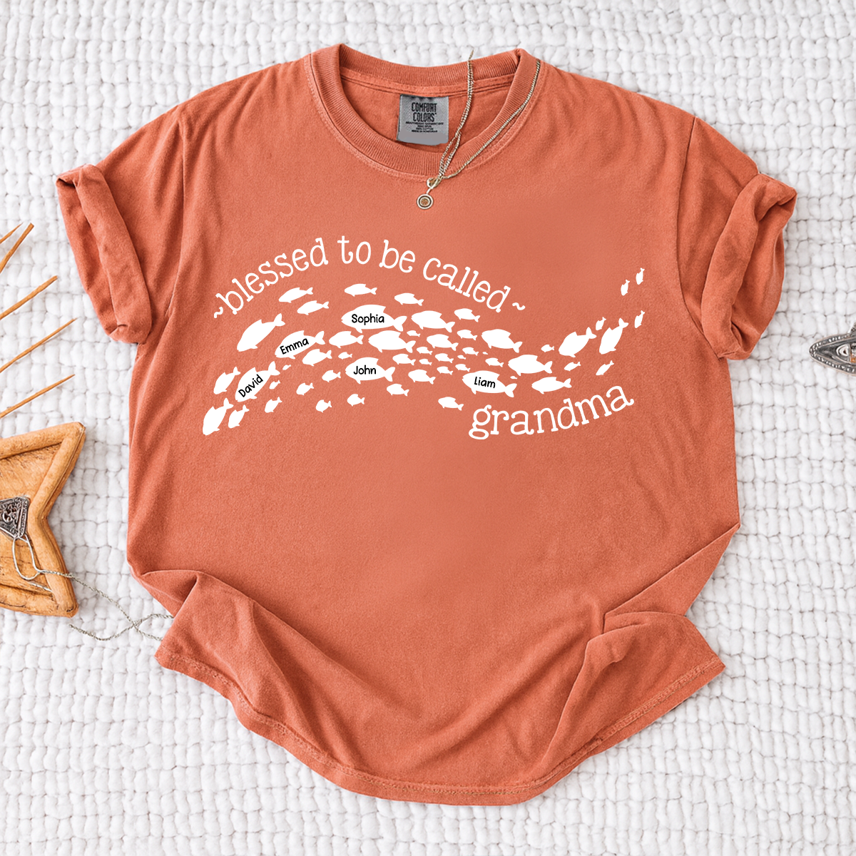 Comfort Colors Personalized Grandma Ocean Fish Shirt, Blessed to be Called Grandma T-Shirt, Custom Grandkids Names Sea Life Gift