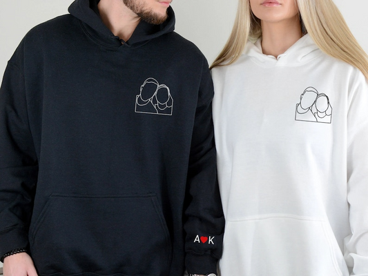 Custom Embroidered Portrait Hoodie from Photo, Personalized Couple Portrait Outline Hoodie, Matching Couple Gifts, Valentines Day Gifts Hoodie, Sweatshirt
