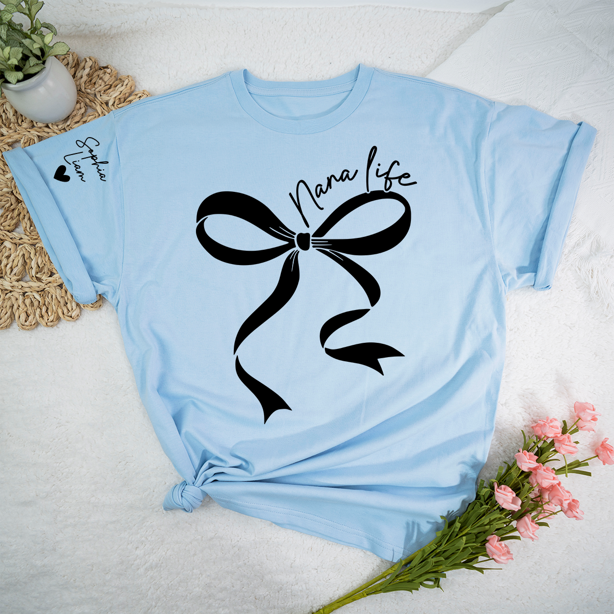 Personalized Nana Life Shirt, Custom T-Shirt with Bow Design, Meaningful Family Gift for Nana