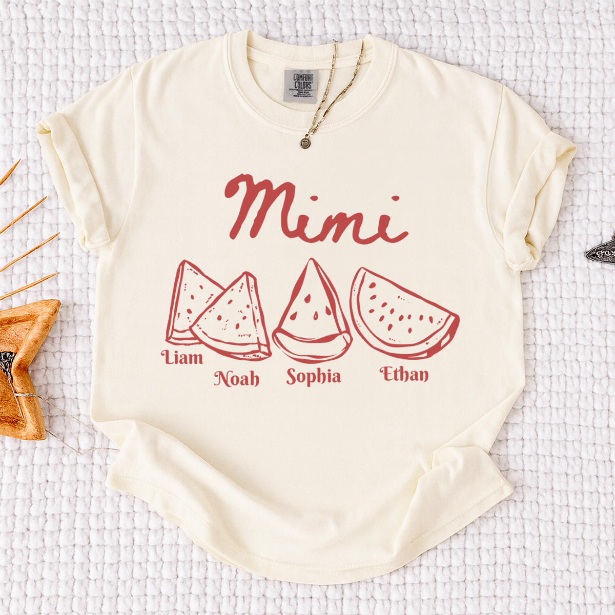 Comfort Colors® Cute Watermelon Mimi Shirt with Names of Grandchildren, Personalized Grandma Tee, Watermelon Summer Gift