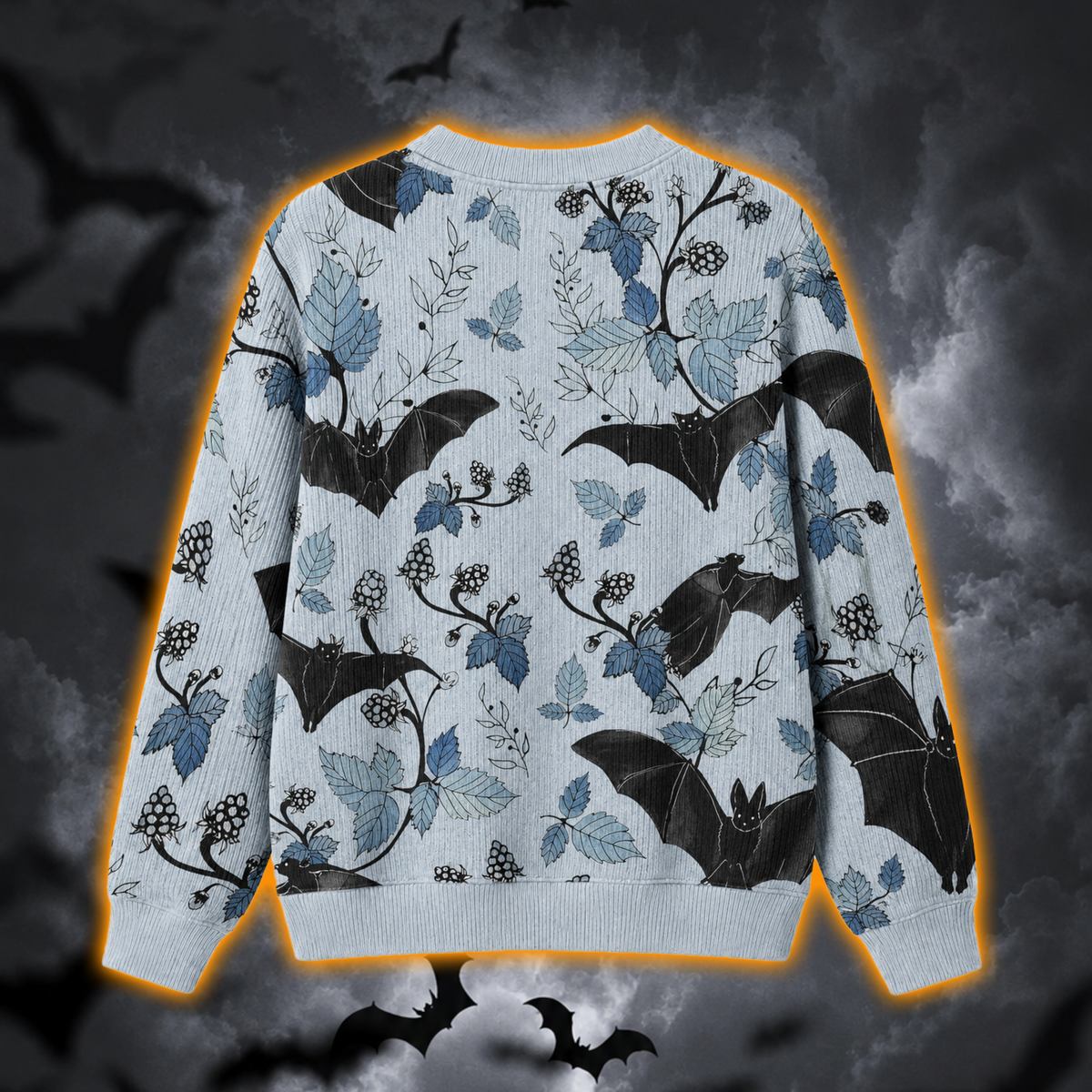 Black Bat Botanical Halloween Cardigan, Gothic Vine Knitted Sweater, Spooky Nature All Over Print Cardigan, Witchy Fall Outfit