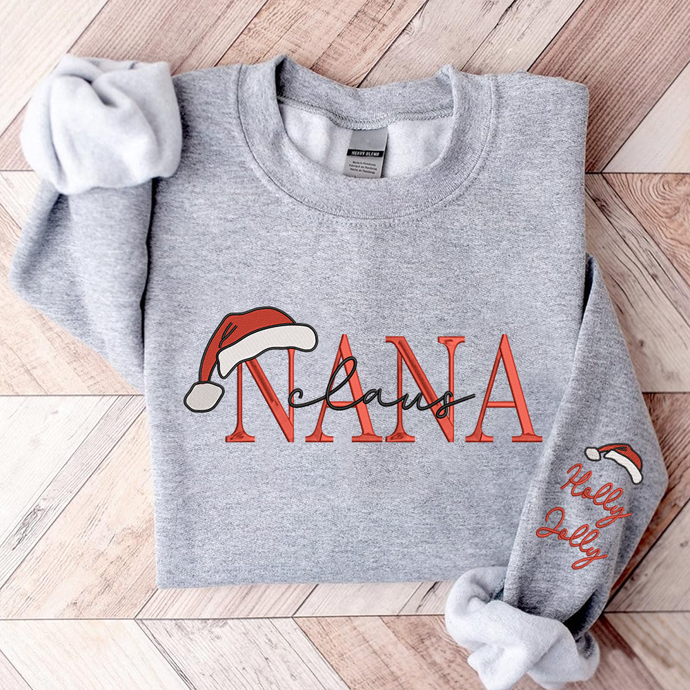 Nana Claus Christmas And Kids Embroidered Sweatshirt