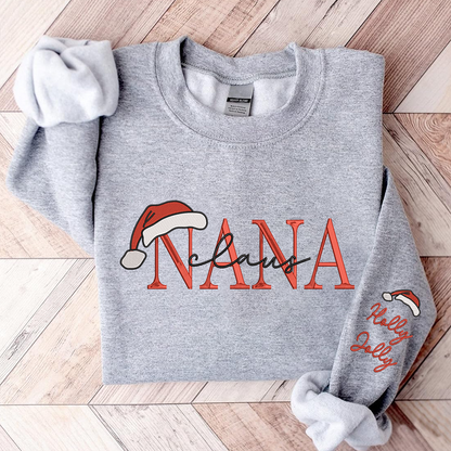Nana Claus Christmas And Kids Embroidered Sweatshirt