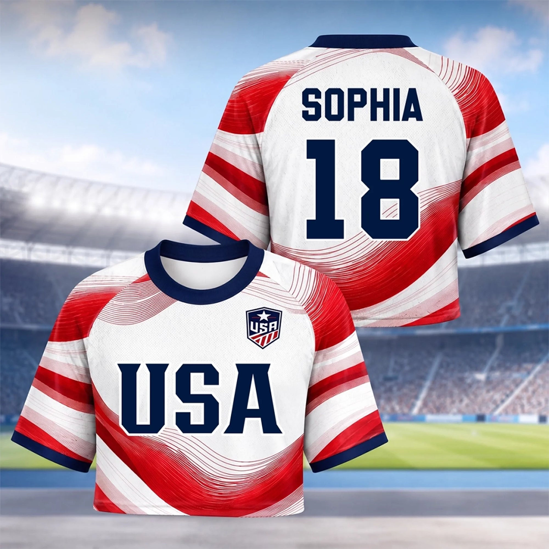 Custom Women's USA 2026 Jersey Crop Tee - Personalized Birthday Gifts For Soccer Lovers, Sports Fans, Sports Lovers - Chasing Goals, Making History