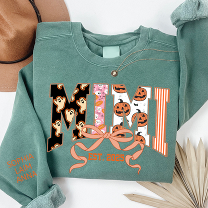 Personalized Halloween Grandma Sweatshirt, Custom Mimi And Kids Names